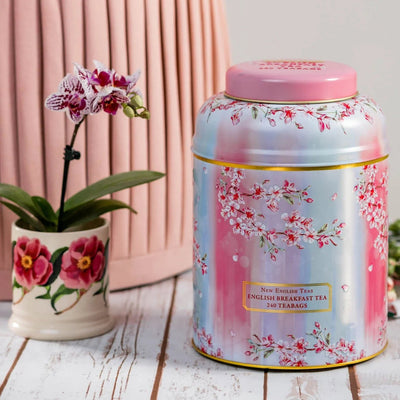 Cherry Blossom Water Colour Large Tea Caddy with 240 Teabags - Lemon And Lavender Toronto