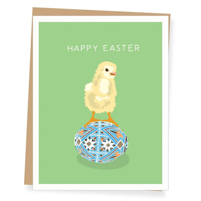 Chick with Ukrainian Egg Easter Card - Lemon And Lavender Toronto