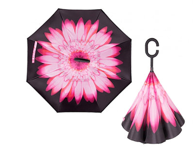 Chrysanthemum Flower Double Layer Inverted Umbrella with Shaped Handle - Lemon And Lavender Toronto