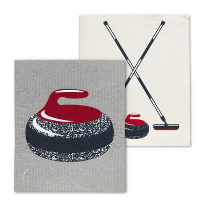 Curling Rock & Brooms Dishcloths. Set of 2 - Lemon And Lavender Toronto