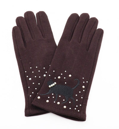 Dark Brown Gloves with Cat Motif - Lemon And Lavender Toronto
