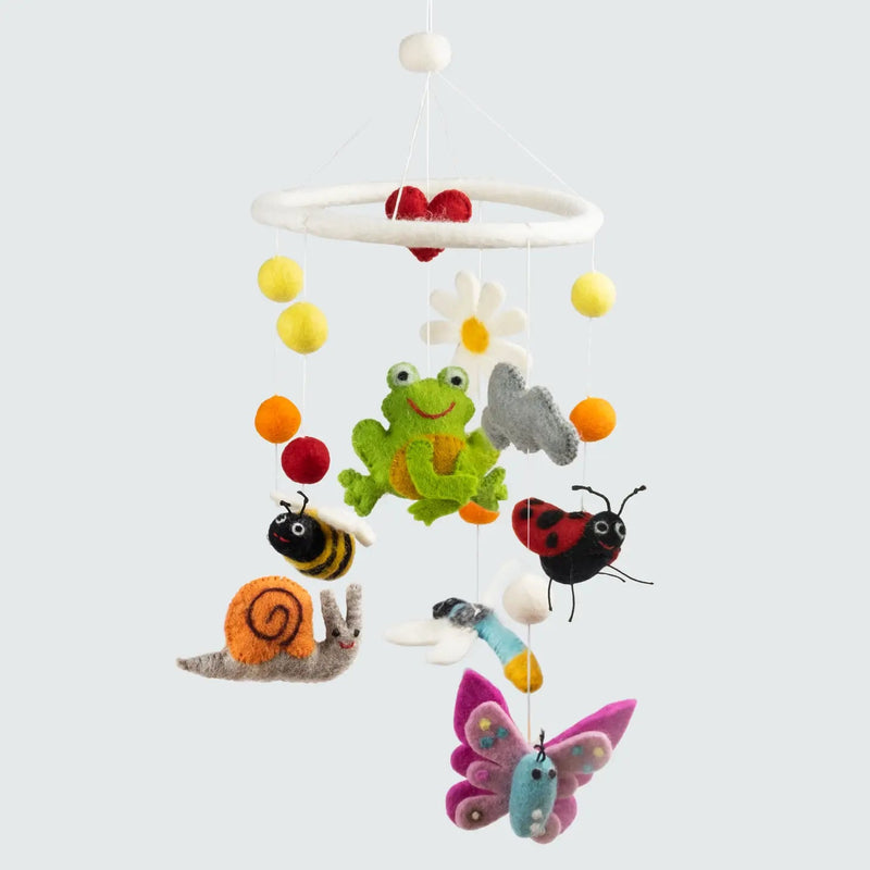 Felt Mobile Garden Friends Frog, Butterfly, Snail, Dragonfly - Lemon And Lavender Toronto