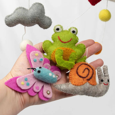 Felt Mobile Garden Friends Frog, Butterfly, Snail, Dragonfly - Lemon And Lavender Toronto