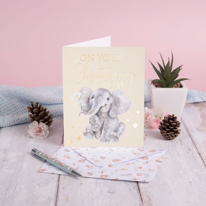 For You Christening Elephant Card - Lemon And Lavender Toronto