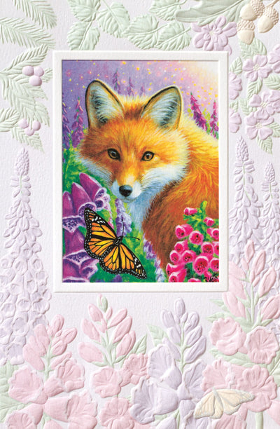 Fox In Foxglove Greeting Card - Lemon And Lavender Toronto