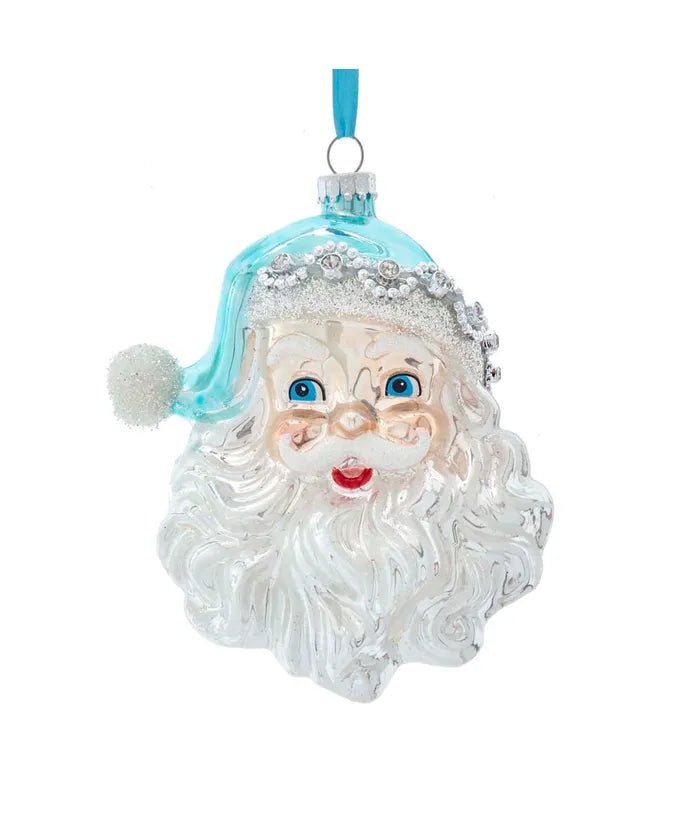 Glass Blue and Silver Santa Head Ornament - Lemon And Lavender Toronto