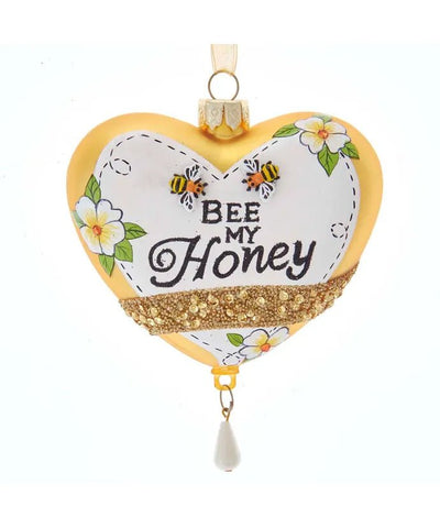 Glass Gold and White "Bee My Honey" Heart Ornament - Lemon And Lavender Toronto