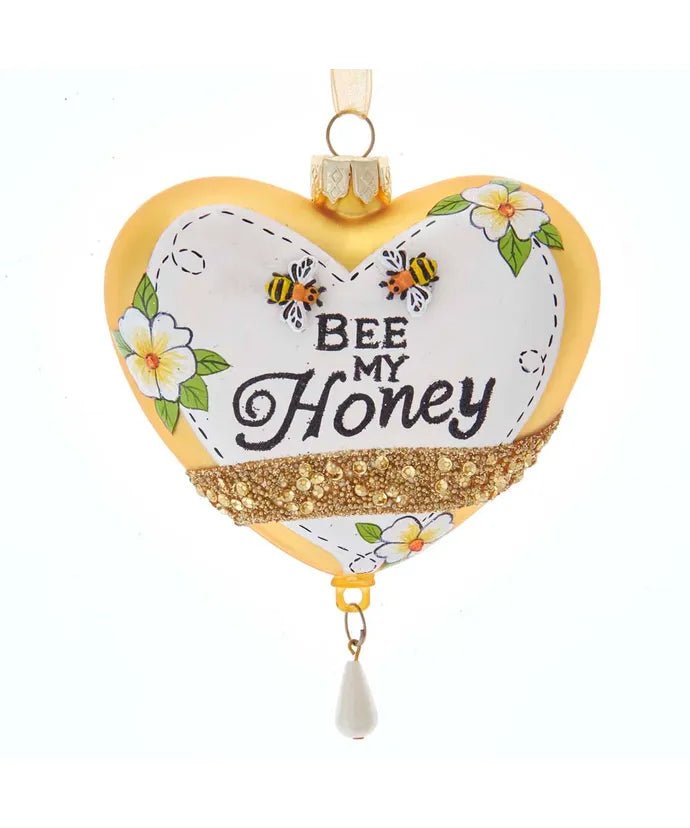 Glass Gold and White "Bee My Honey" Heart Ornament - Lemon And Lavender Toronto