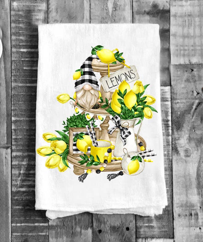 Gnome and Lemons 2 Tier Tray Kitchen Cotton Tea Towel - Lemon And Lavender Toronto