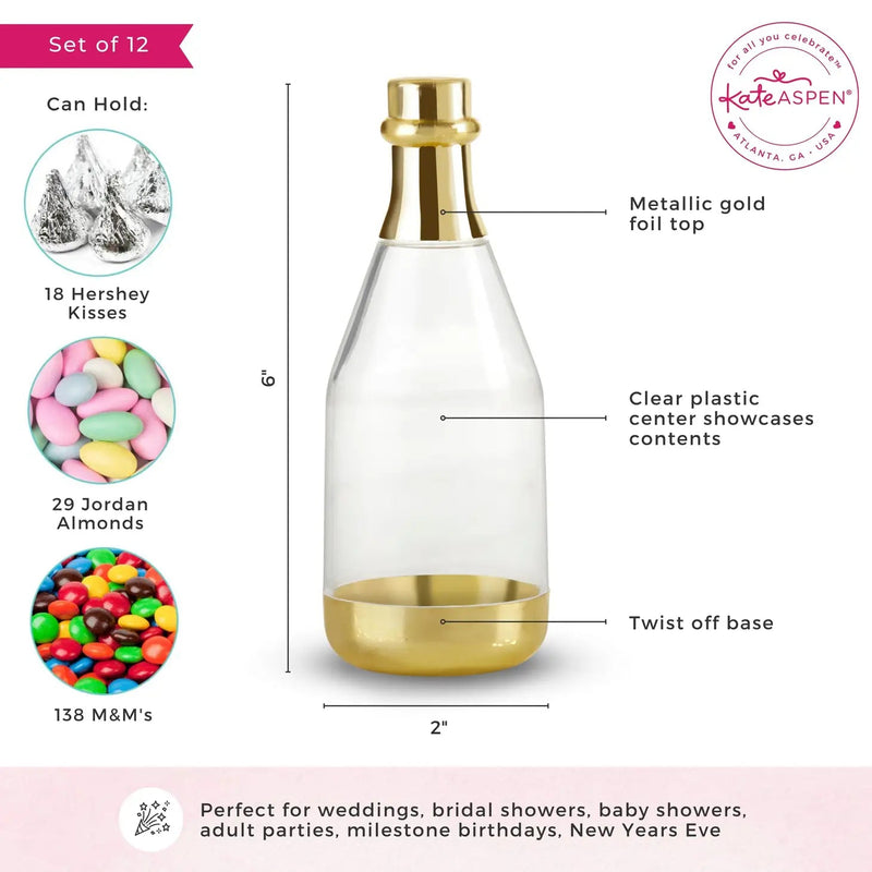 Gold Metallic Champagne Bottle Favour Container - Medium (Set of 12) EMPTY - Lemon And Lavender Toronto