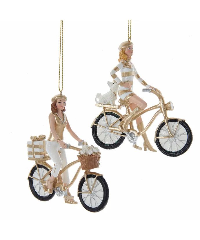 Golden Elegance Modern Girl On Bike Ornament - Lemon And Lavender Toronto