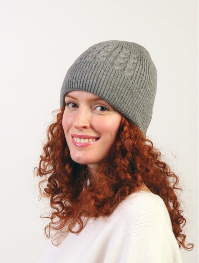 Grey Cable Knitted Lined Hat With Brim - Lemon And Lavender Toronto