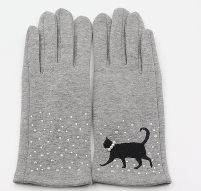 Grey Colour Cat Design Touch Screen Gloves - Lemon And Lavender Toronto