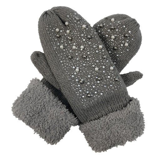 Grey Rhinestone & Pearls Mittens - Lemon And Lavender Toronto