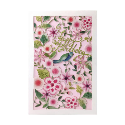 Happy Birthday Bird On Flower Vine Card - Lemon And Lavender Toronto