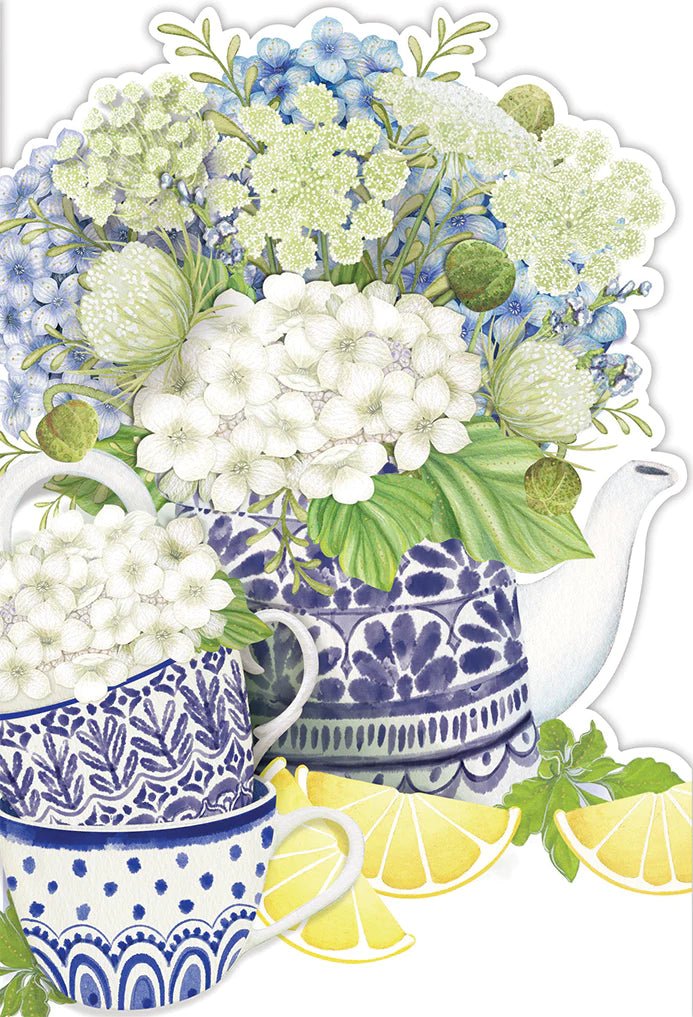 Hydrangea Teapot And Teacups Birthday Card - Lemon And Lavender Toronto