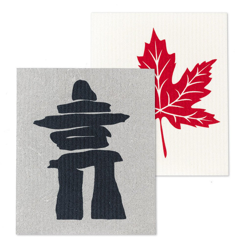 Inukshuk & Maple Leaf Dishcloths. Set of 2 - Lemon And Lavender Toronto