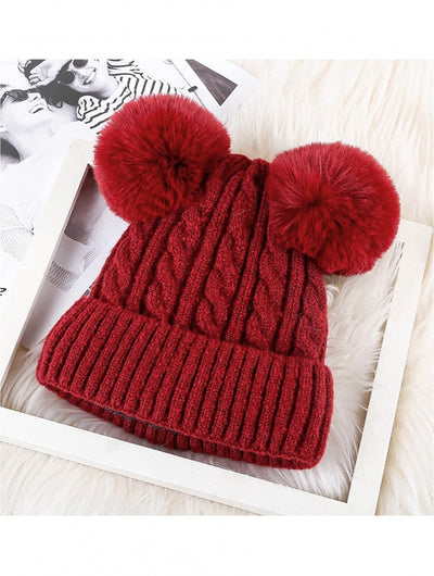 Kids Red Double Pom Pom Knitted Hat - Lemon And Lavender Toronto