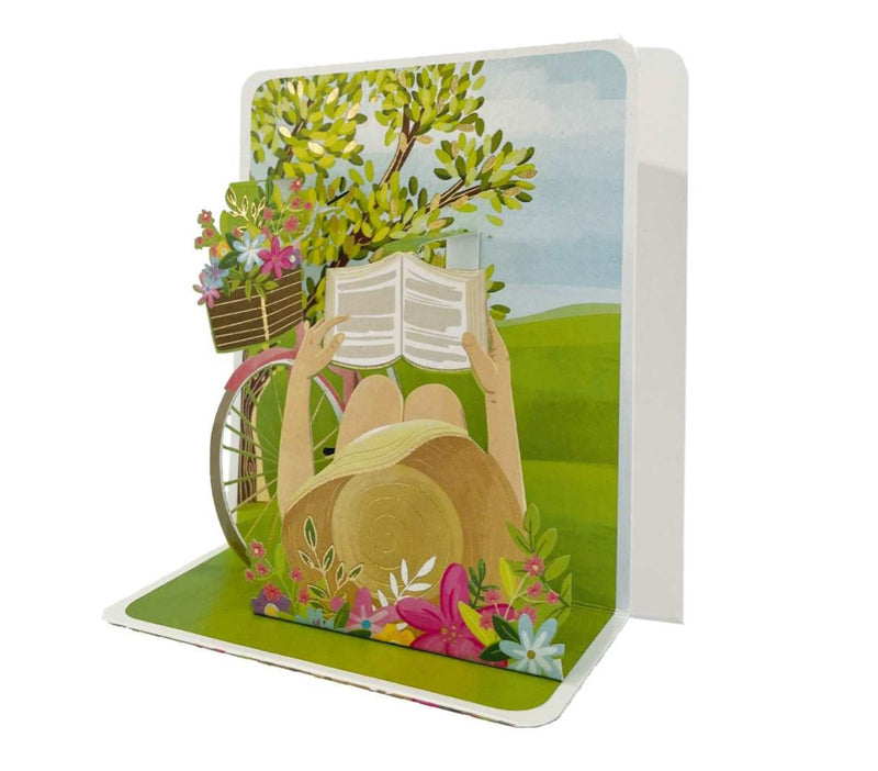 Lady reading a Book Pop-up Small 3D Card - Lemon And Lavender Toronto