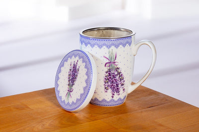 Lavender Print Covered Mug & Strainer - Lemon And Lavender Toronto