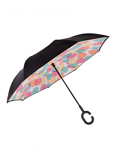 Leaf Print Double Layer Inverted Umbrella - Lemon And Lavender Toronto