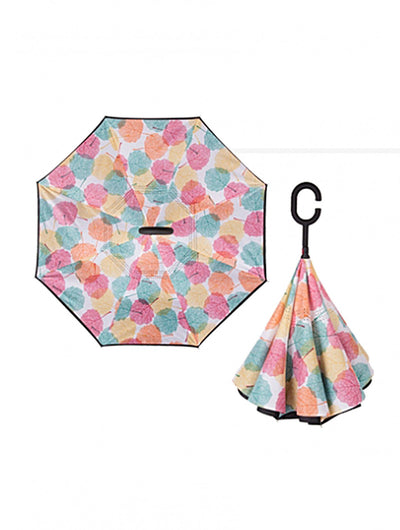 Leaf Print Double Layer Inverted Umbrella - Lemon And Lavender Toronto