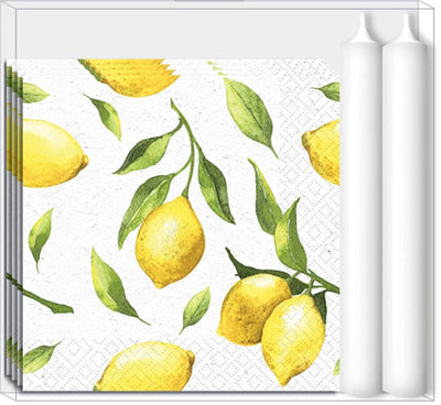 Lemon Napkin Candle Gift Set - Lemon And Lavender Toronto