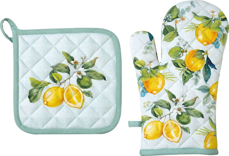 Lemons all over Oven Glove and Pot Holder Set - Lemon And Lavender Toronto