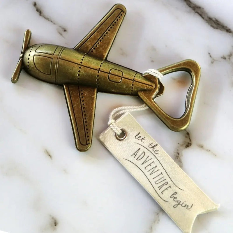 "Let the Adventure Begin" Airplane Bottle Opener Gift Favour - Lemon And Lavender Toronto