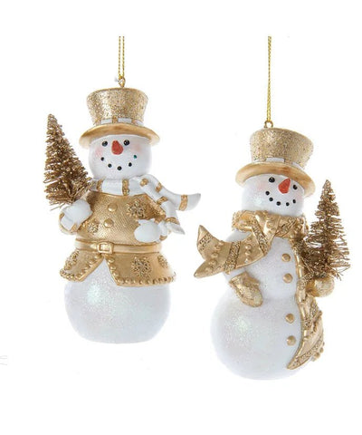 Light Gold and White Snowman With Christmas Tree Ornament - Lemon And Lavender Toronto