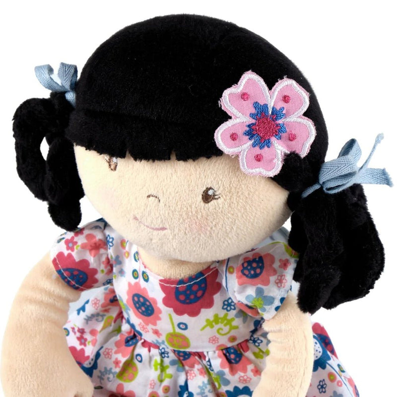 Lilac - Black Hair with Blue Floral Dress Organic Doll - Lemon And Lavender Toronto