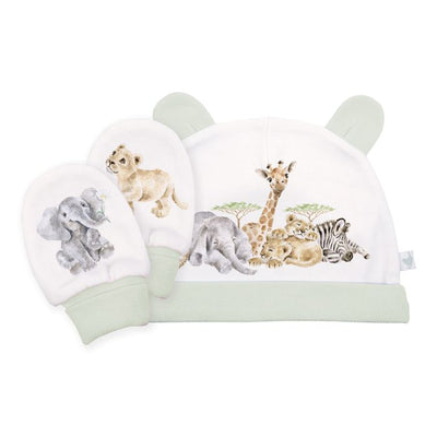 'Little Savannah' African Animals Newborn Hat & Mitten Set - Lemon And Lavender Toronto