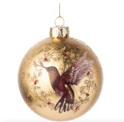 Matte painted glass ball with hummingbird Ornament - Lemon And Lavender Toronto