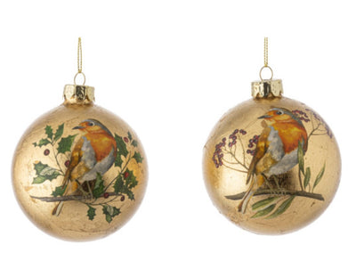 Matte painted glass ball with Robin Ornament - Lemon And Lavender Toronto