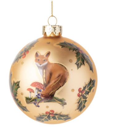 Matte Painted Glass Gold Ball with Fox Ornament - Lemon And Lavender Toronto