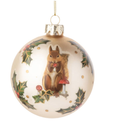 Matte Painted Glass Gold Ball with Squirrel Ornament - Lemon And Lavender Toronto