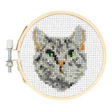 Mini Cross Stitch Embroidery Kit - Cat - Lemon And Lavender Toronto