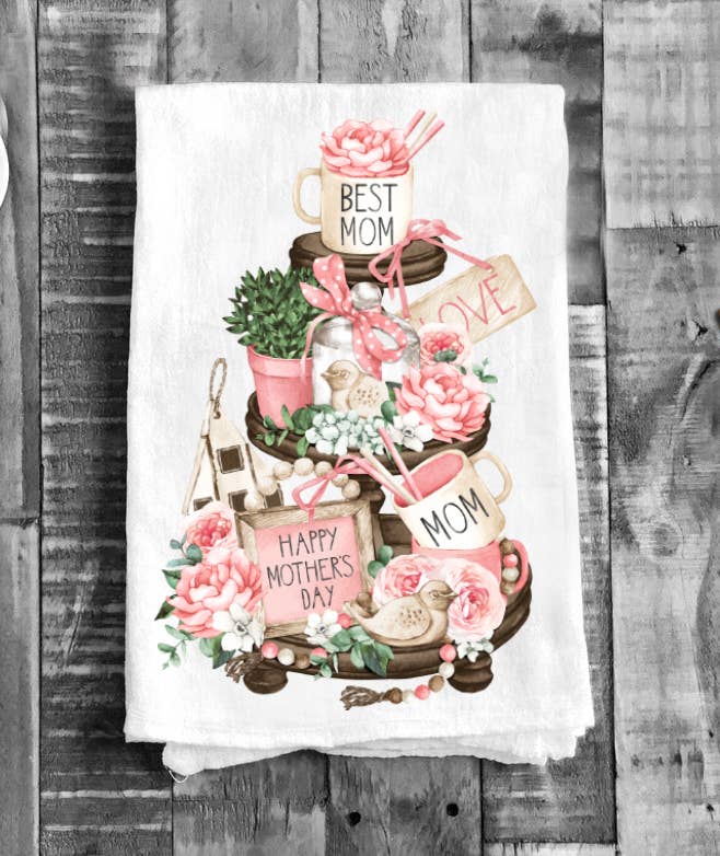 Mothers Day Best Mom 3 Tier Tray Cotton Flour Sack Tea Towel - Lemon And Lavender Toronto