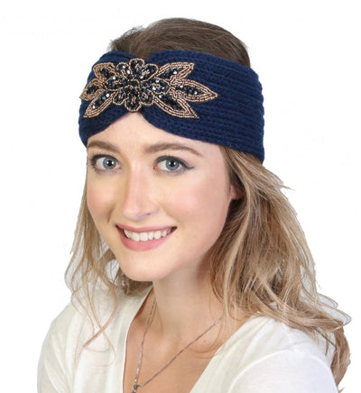 Navy Blue Rhinestone knit headband. - Lemon And Lavender Toronto