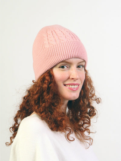Pink Cable Knitted Lined Hat With Brim - Lemon And Lavender Toronto