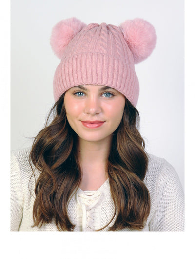 Pink Double Pom Pom Knitted Hat - Lemon And Lavender Toronto