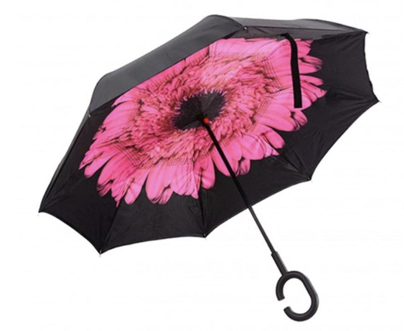 Pink Flower Double Layer Inverted Umbrellas W/ C-Shaped Handle - Lemon And Lavender Toronto