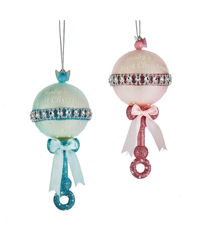 Pink or Blue Baby Rattle Glass Ornament - Lemon And Lavender Toronto