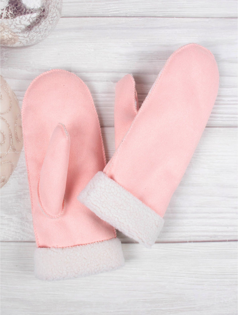 Pink Suede Mittens W/ Fur Trim - Lemon And Lavender Toronto