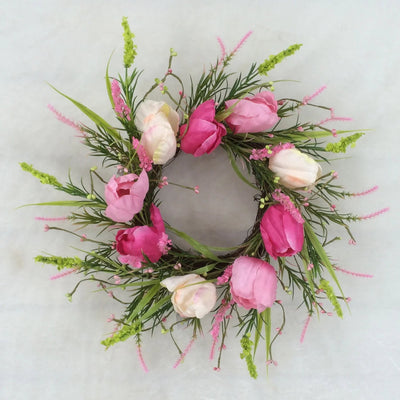 Pink Tulips and Foliage Wreath - Lemon And Lavender Toronto