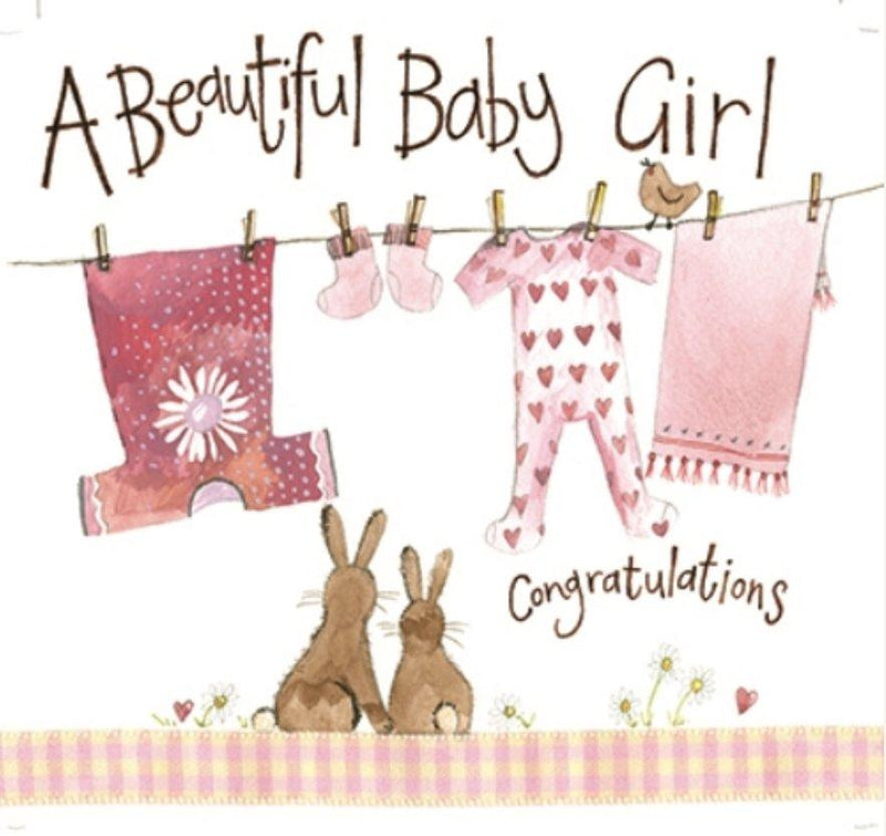 Pink Washing Line Baby Girl New Baby Card - Lemon And Lavender Toronto