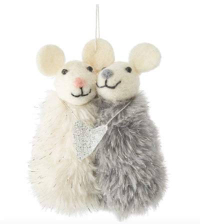 Plush mice hugging with silver heart Ornament - Lemon And Lavender Toronto