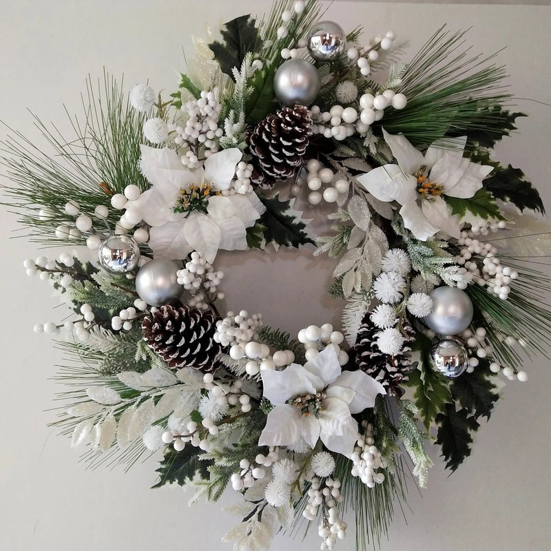 Poinsettia and Pine Wreath - 26"D - Lemon And Lavender Toronto