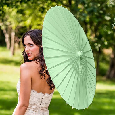 Pretty Paper Parasol With Bamboo Handle - GREEN - Lemon And Lavender Toronto