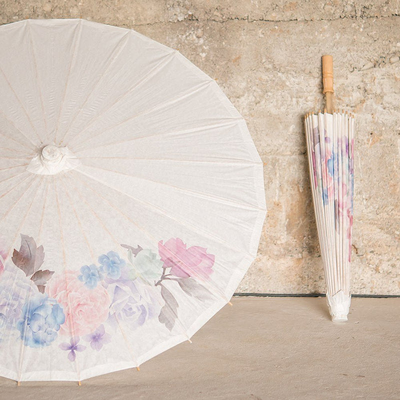 Pretty Paper Parasol With Bamboo Handle - VINTAGE FLORAL - Lemon And Lavender Toronto